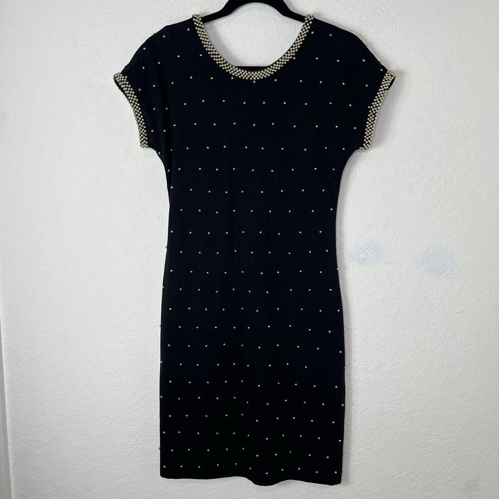 ET AL Black Bodycon Beaded Mini Dress Size 6 Vintage, Cocktail, deep Back, event